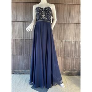 🔥Bee Darlin Strapless Beaded Chiffon Formal Party Evening Ball Gown Maxi Dress